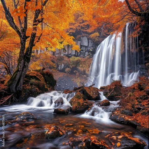 Waterfall in autumn forest at Erawan National Park  Thailand