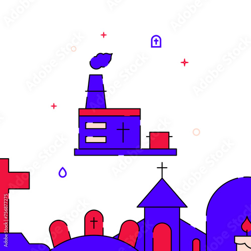 Crematorium, cremation filled line icon, simple vector illustration
