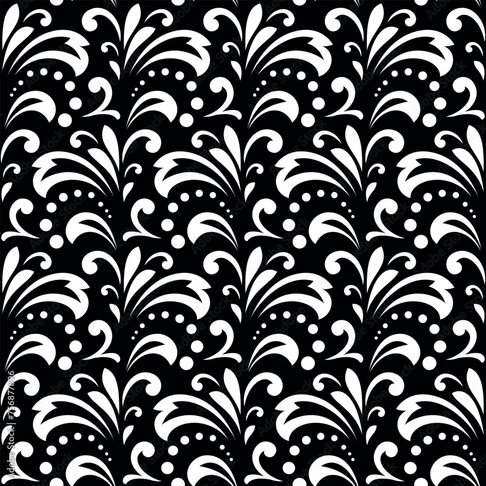 Flower pattern. Seamless white and black ornament. Graphic vector background. Ornament for fabric, wallpaper, packaging Flower pattern. Seamless white and black ornament. Graphic vector background. Ornament for fabric, wallpaper, packaging