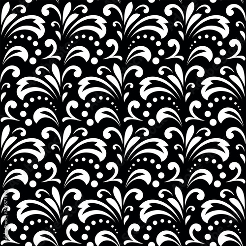 Flower pattern. Seamless white and black ornament. Graphic vector background. Ornament for fabric, wallpaper, packaging