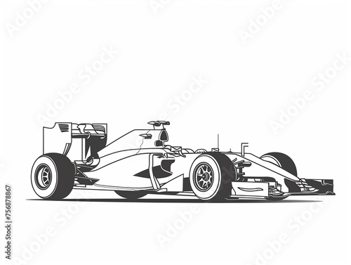  Line drawing of a modern formula racing car, side view.