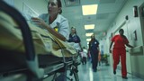 A nurse rushes a stretcher into the emergency room where a trauma team is already on high alert. The patients condition is critical and each second counts as the team works