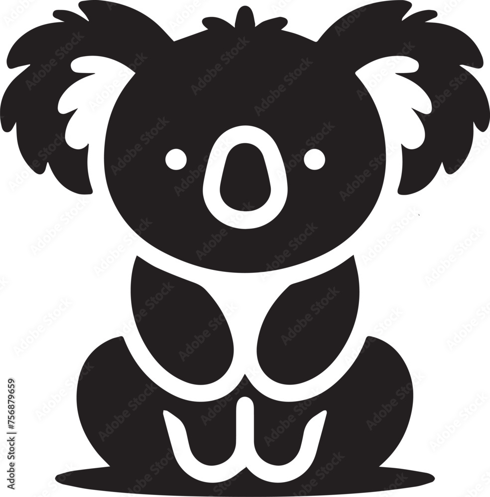 Silhouette and icon of koala isolated on white background Silhouette and icon of koala isolated on white background