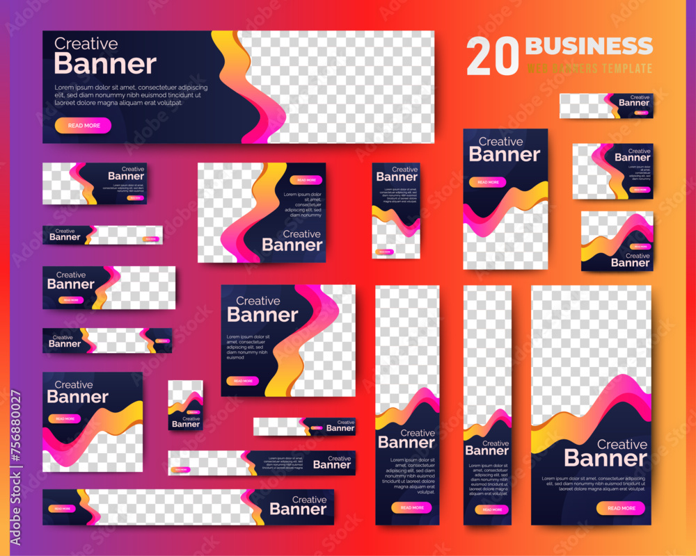 Set of business web banners template design with image space. vector