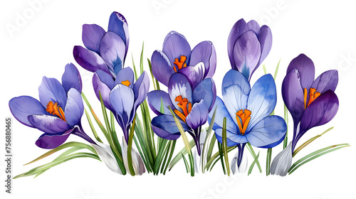 Elegant watercolor spring crocus flowers. Floral botanical illustration