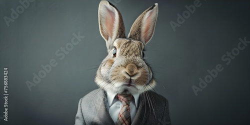 Fashionable Rabbit in a Dapper Suit and Tie Strike a Stylish Pose. Concept Fashionable Rabbit Outfit Ideas, Animal Fashion Trends, Stylish Pet Accessories © Ян Заболотний