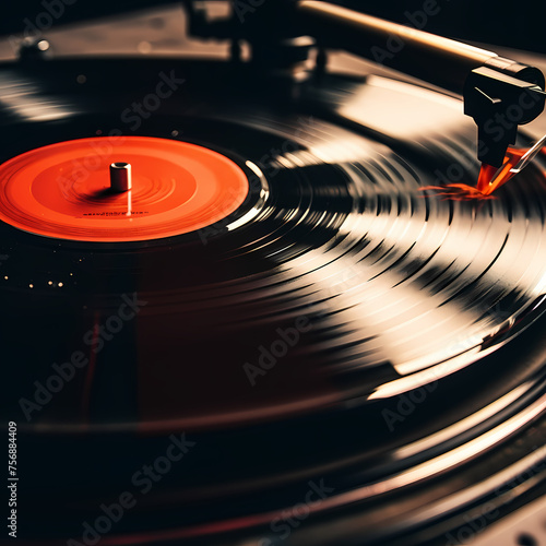 Close-up of a vinyl record spinning.