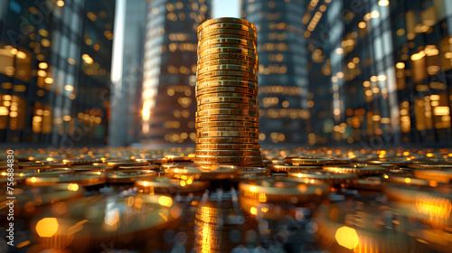 Fototapeta Naklejka Na Ścianę i Meble -  city street and gold coins