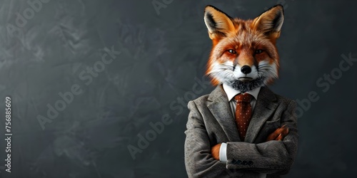 Fox in Stylish Suit Strikes a Charismatic Pose. Concept Wildlife Fashion, Fox Photography, Charismatic Poses