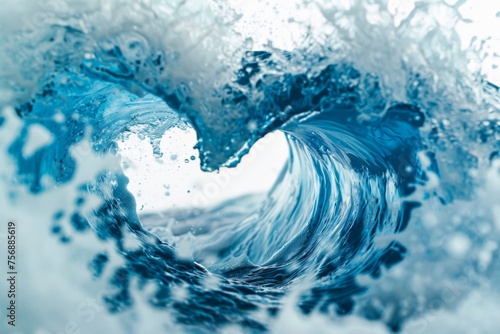 massive blue wave, taken from inside the barrel, with a white background