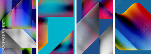 Set of colorful geometric posters - round shapes and circles with fluid color gradients. Abstract backgrounds for wallpaper, business card, cover, poster, banner, brochure, header, website