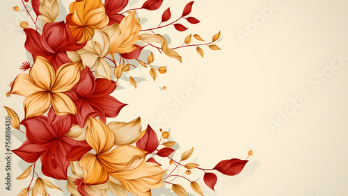 Lush border of field flowers in fall tones and ivory background © marcia47