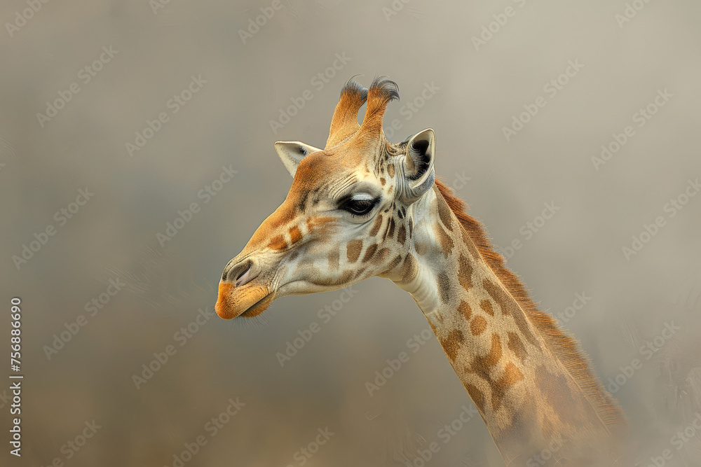 Obraz premium African giraffe walking on blurred nature background , Generative AI