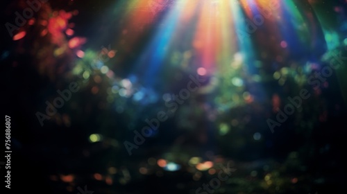 black background  light refraction rainbow overlay