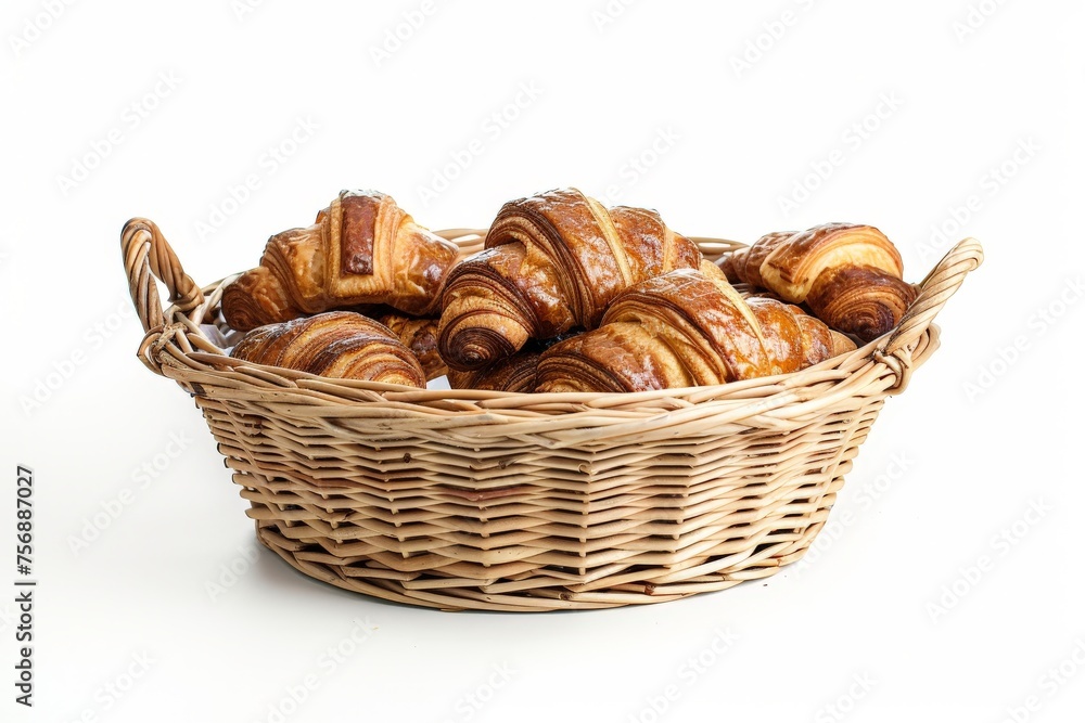 a basket full of croissants sitting on a isolated background . generative ai a basket full of croissants sitting on a isolated background . generative ai
