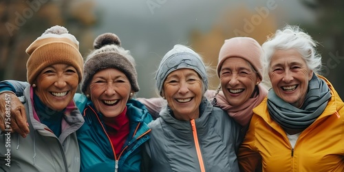 A group of older women having fun and staying fit together. Concept Active Seniors, Fitness Community, Women's Health, Socializing, Healthy Aging