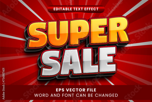 Super sale promotion 3d editable text effect. Discount advertisement business text style