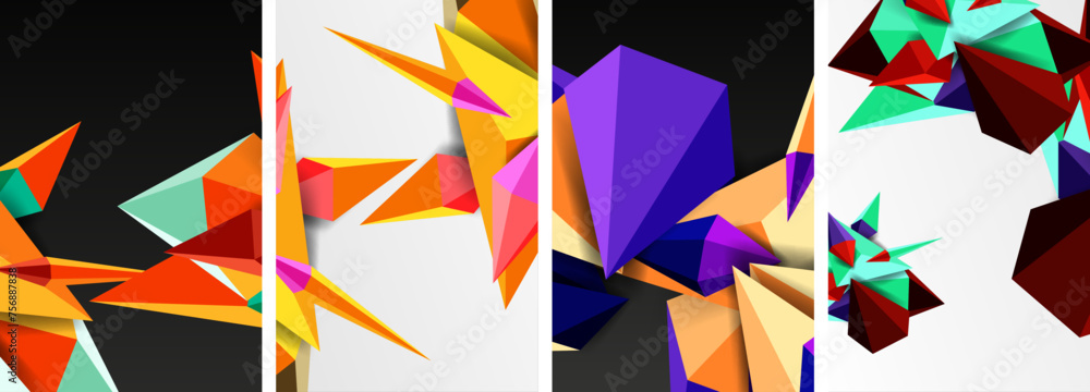 Set of triangle geometric low poly 3d shapes posters Set of triangle geometric low poly 3d shapes posters