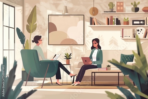 Illustration of a financial advisor consulting with a client in a warm and inviting atmosphere.