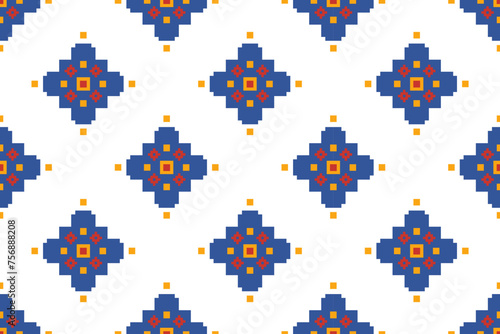 Cross Stitch embroidery seamless.Geometric pixel ethnic patterns. American, Mexican,African, mediterranean, nordic,Aztec style.Trendy folk art background design for products, fabric, ,print,decorate.