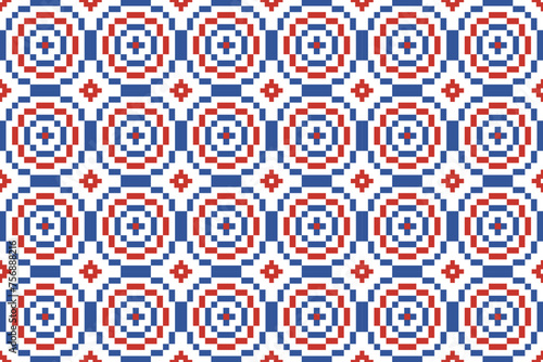 Cross Stitch embroidery seamless.Geometric pixel ethnic patterns. American, Mexican,African, mediterranean, nordic,Aztec style.Trendy folk art background design for products, fabric, ,print,decorate.