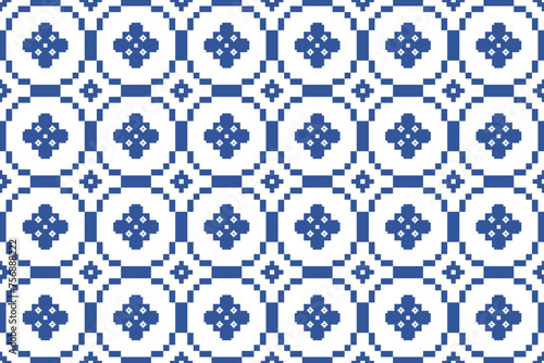 Cross Stitch embroidery seamless.Geometric pixel ethnic patterns. American, Mexican,African, mediterranean, nordic,Aztec style.Trendy folk art background design for products, fabric, ,print,decorate.