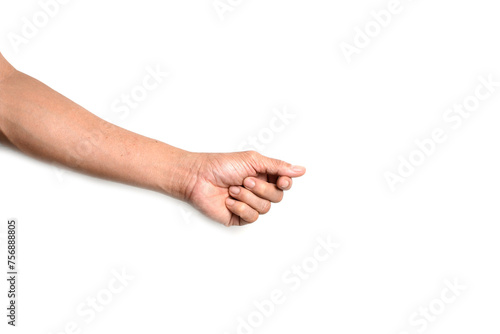 Empty hand holding isolated on the white background.
