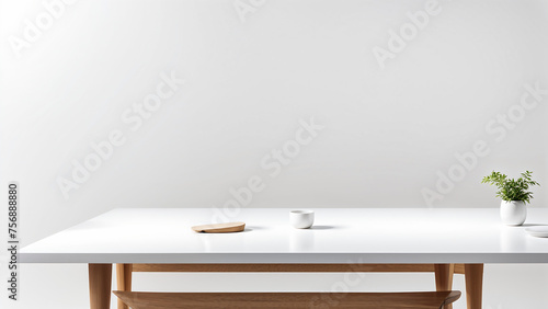 A white table on a white background with space for text, for product display 