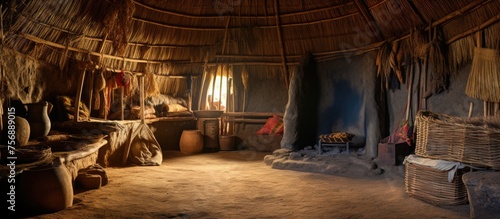 Interior of a traditional thatched hut