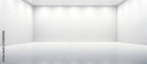 Wallpaper Mural The rectangular room has grey tints and shades on the white walls and floor. It resembles an automotive design with a monochrome photography feel Torontodigital.ca