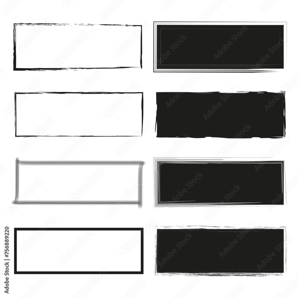 Rectangular frames vector set. Black white borders. Modern outline design. Vector illustration. EPS 10.
