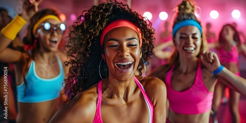 Women having fun in Zumba class showing their active lifestyle together. Concept Zumba Class, Women's Fitness, Active Lifestyle, Group Exercise, Fun Workout