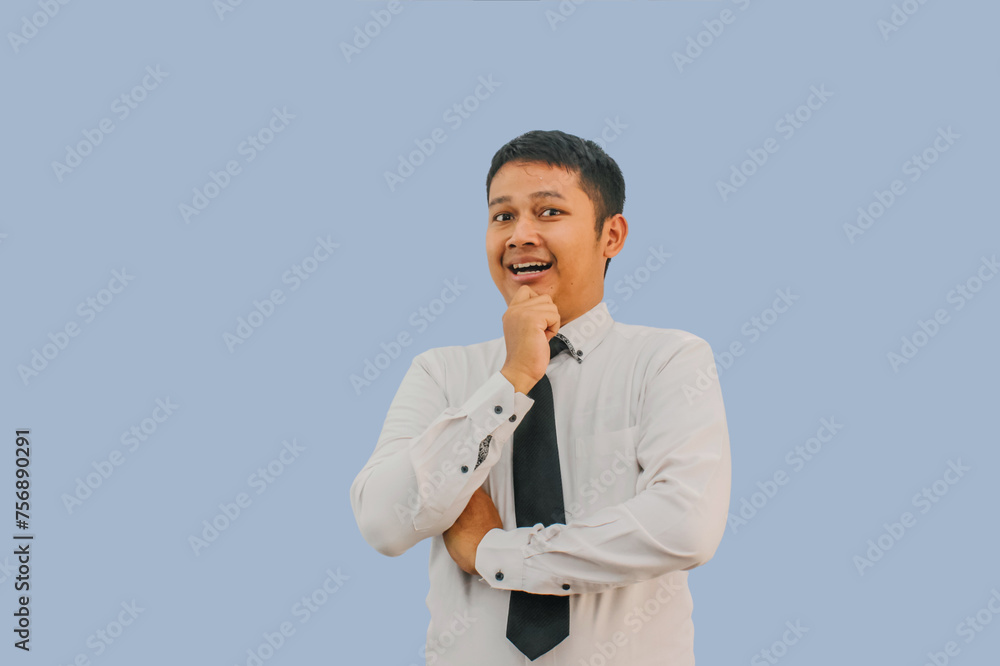 Adult Asian man showing thinking gesture and Excited Adult Asian man showing thinking gesture and Excited