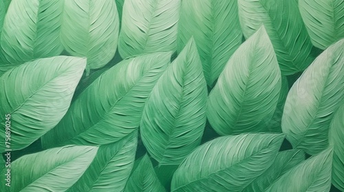 a bright green painting of leaves