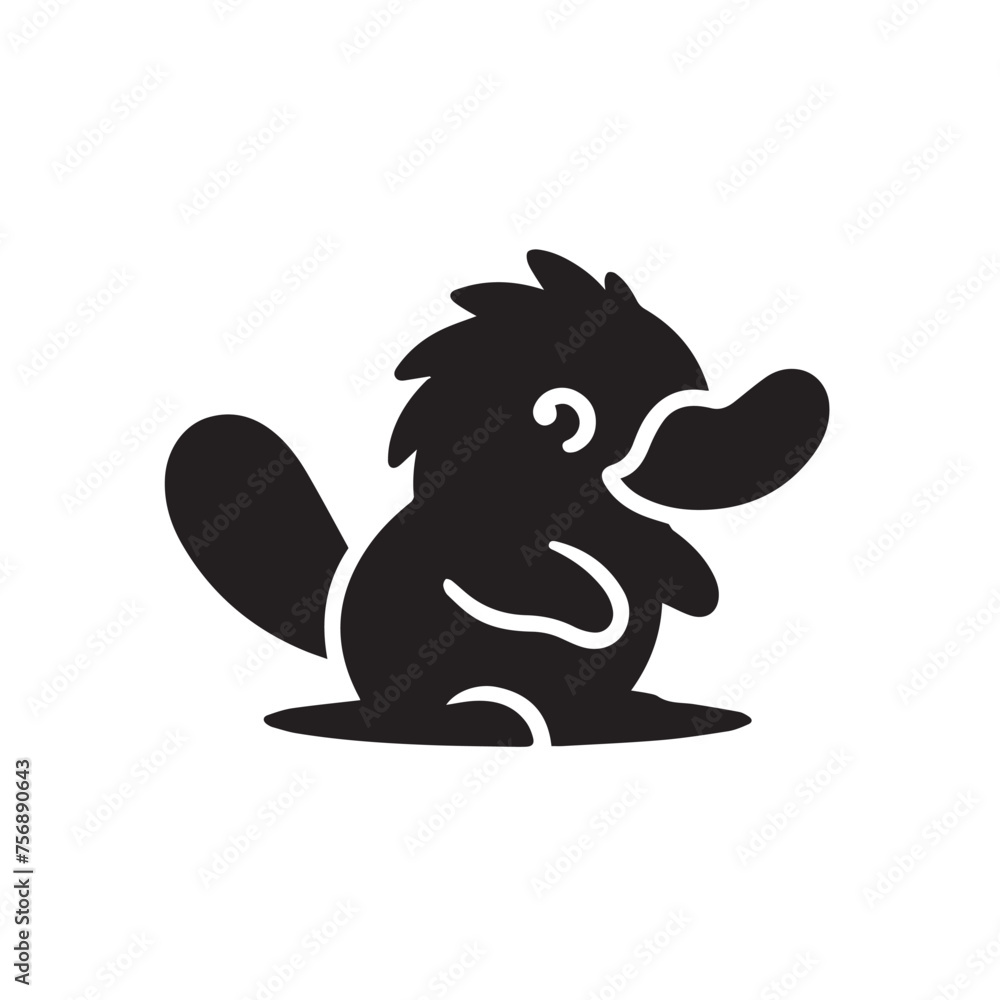 silhouette and icon of a platypus isolated on white background silhouette and icon of a platypus isolated on white background