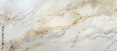 Macro photography capturing the intricate details of a white and gold marble texture, resembling beige wood grain with liquidlike stains on flooring