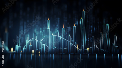 modern stock market graph with an upward trend on a dark blue background © Raffaza