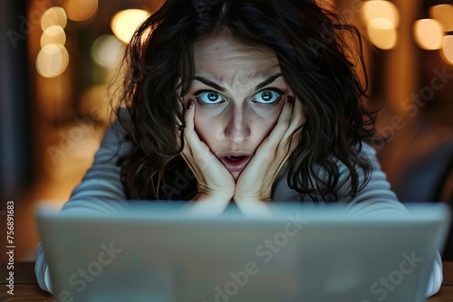 Woman Shock When Read Article In Laptop