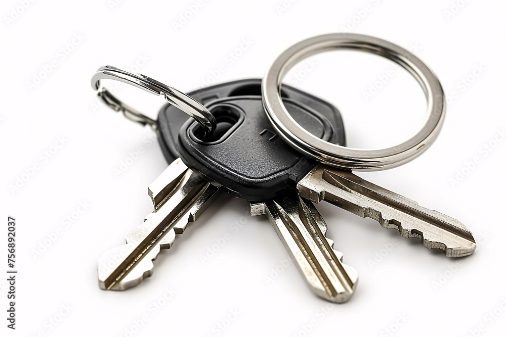 House keys with house shaped keychain, isolated on white background
House keys with house shaped keychain, isolated on white background