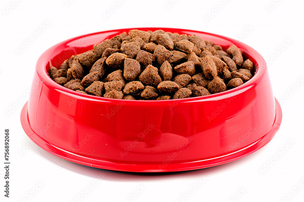 Dry cat food in a red bowl, isolated on white background
Dry cat food in a red bowl, isolated on white background