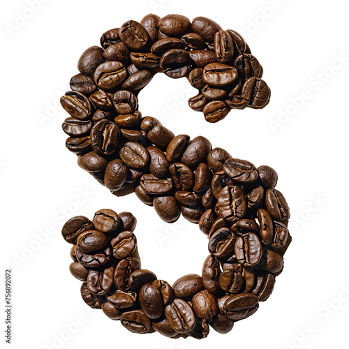 S made of coffee bean, no background, PNG