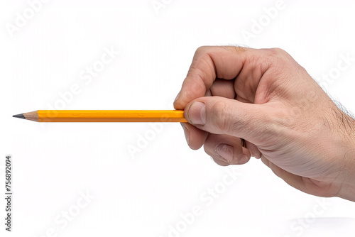 hand with pencil, Hand holding a pencil on isolated background 