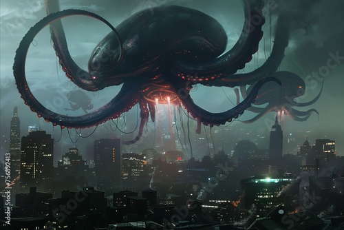 Alien Spaceship with tentacles invade City photo