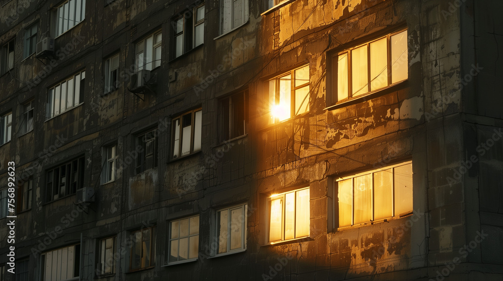 Urban Dawn: First Light on a Weathered Building