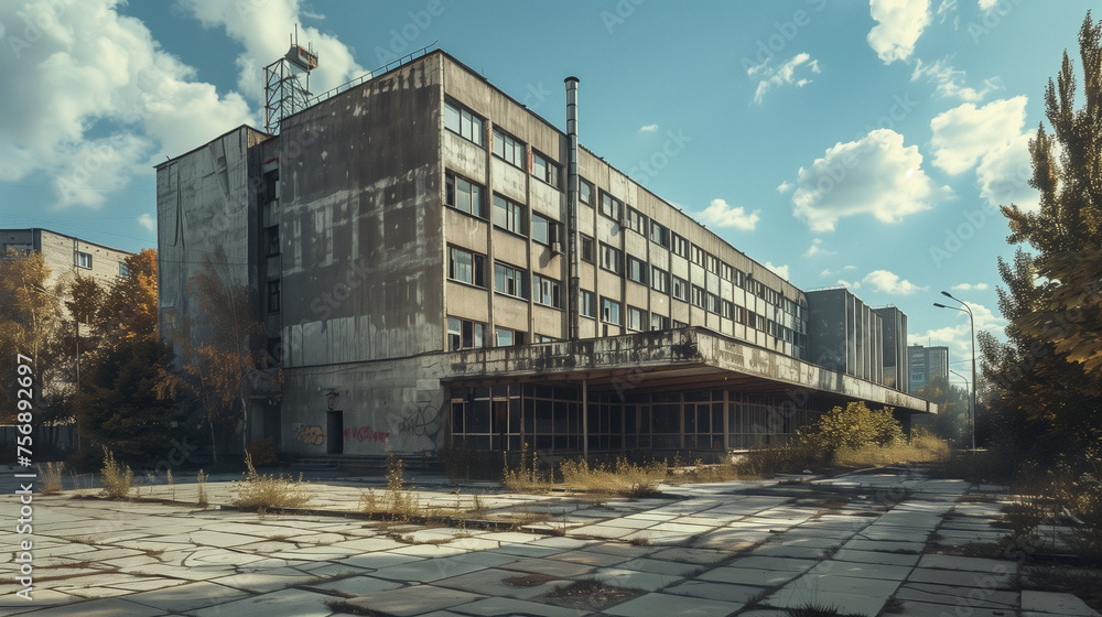Abandoned Soviet-era Building under Blue Skies
