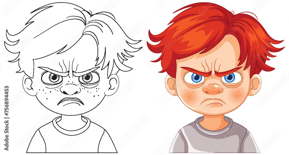 Vector illustration of a boy with an angry face Vector illustration of a boy with an angry face