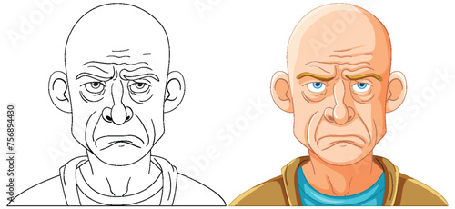 Two illustrations of a man with a troubled expression.