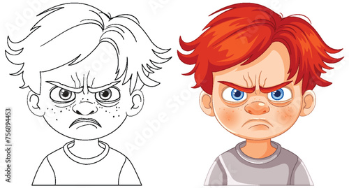 Vector illustration of a boy with an angry face