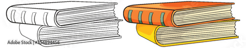 Two stacks of books in a simple illustration