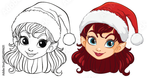 Vector illustration of a cheerful Christmas elf girl.